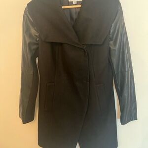 LAUNDRY BY SHELLI SEGAL S/CH/P ASYMMETRICAL WOMENS WOOL BLEND COAT  BLACK  SMALL